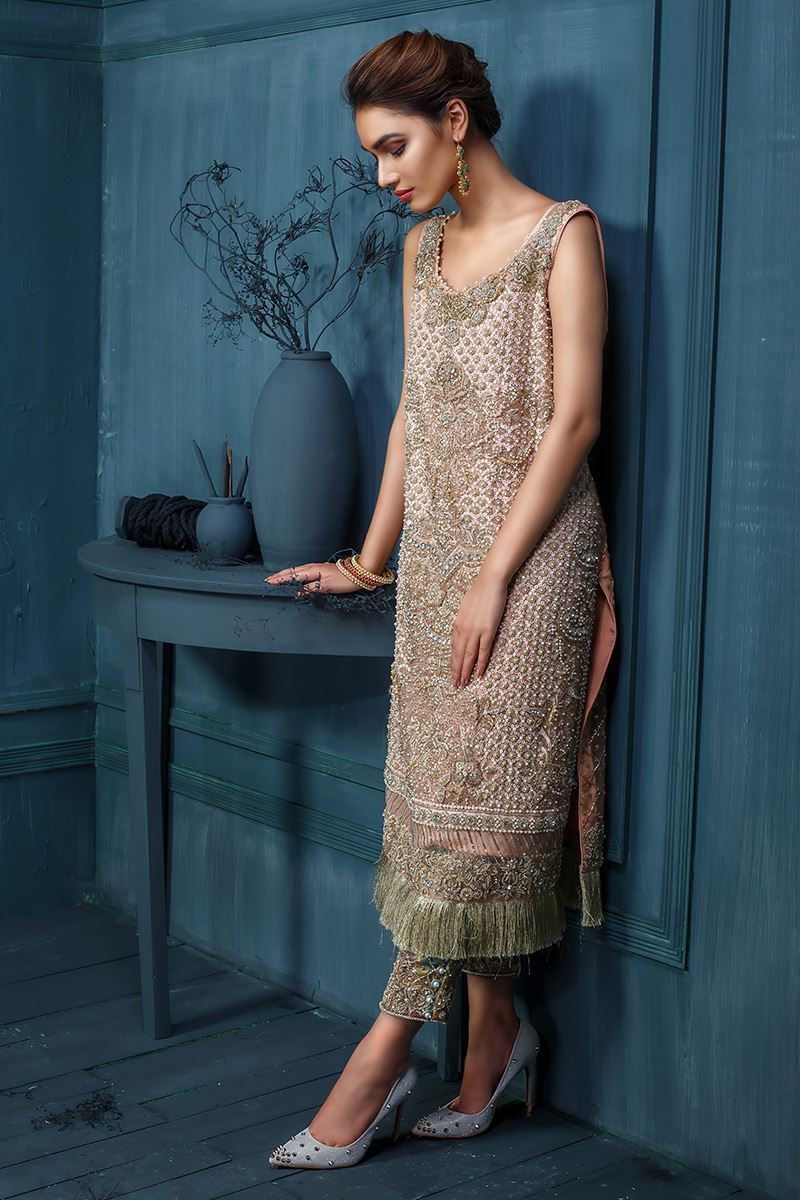 Blush Pink Embellished Organza Salwar Kameez (2-Piece) - Image 3