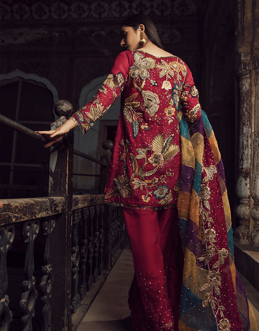 Deep Pink Embroidered Organza Salwar Kameez (3-Piece) - Image 1