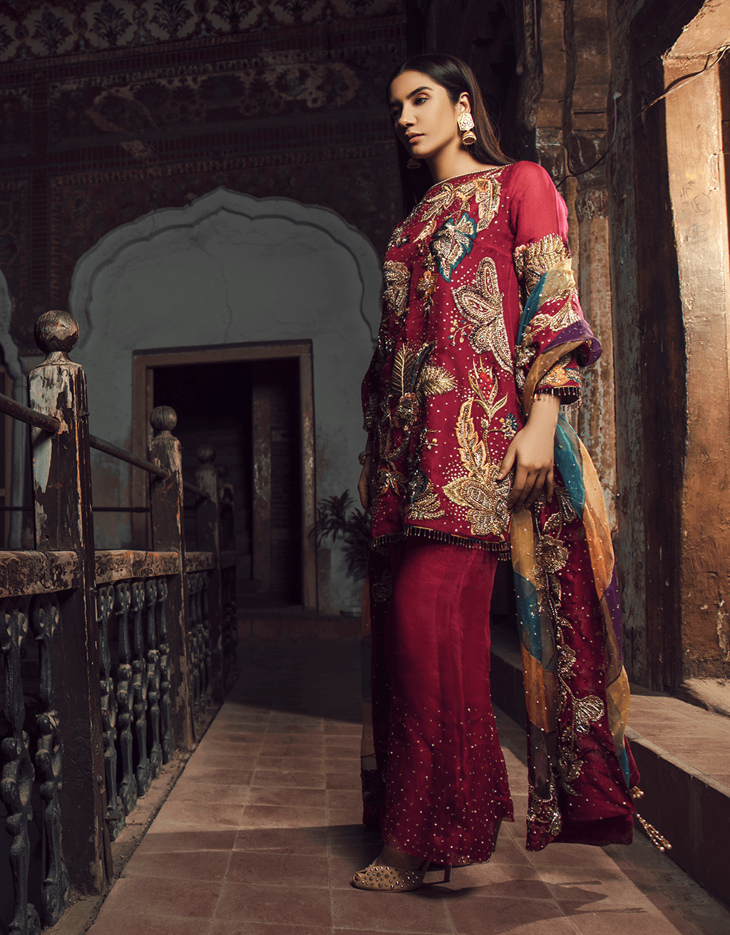 Deep Pink Embroidered Organza Salwar Kameez (3-Piece) - Image 2