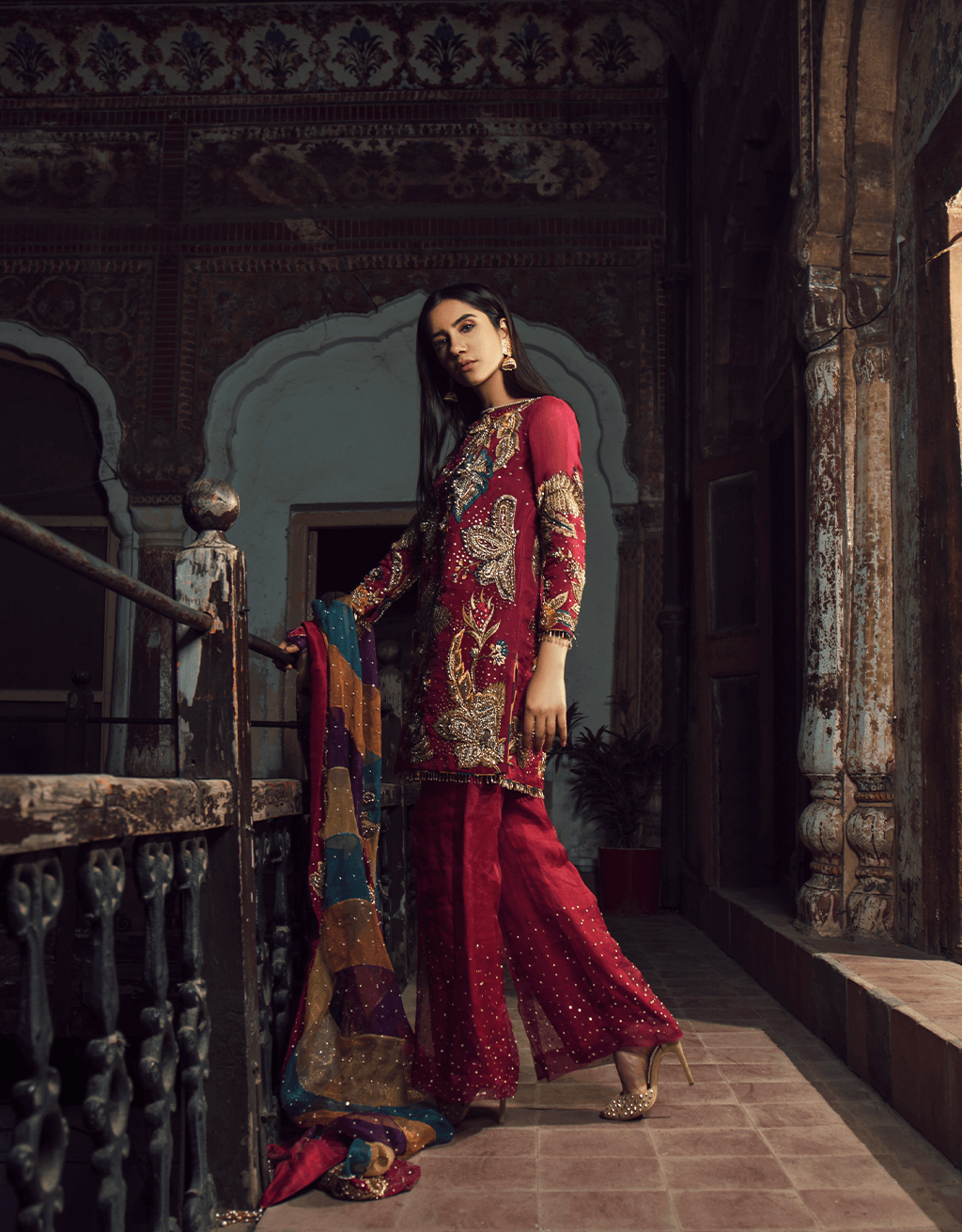 Deep Pink Embroidered Organza Salwar Kameez (3-Piece) - Image 3