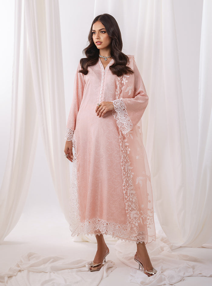 Powder Pink Cutwork Self-Print Salwar Kameez (3-Piece) - Image 3