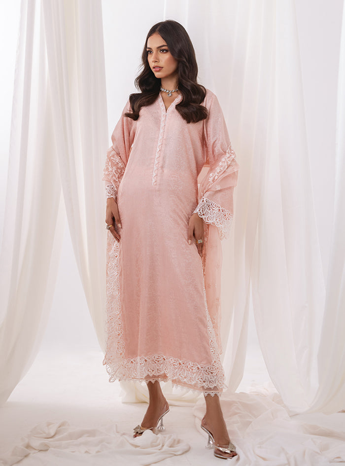Powder Pink Cutwork Self-Print Salwar Kameez (3-Piece) - Image 4