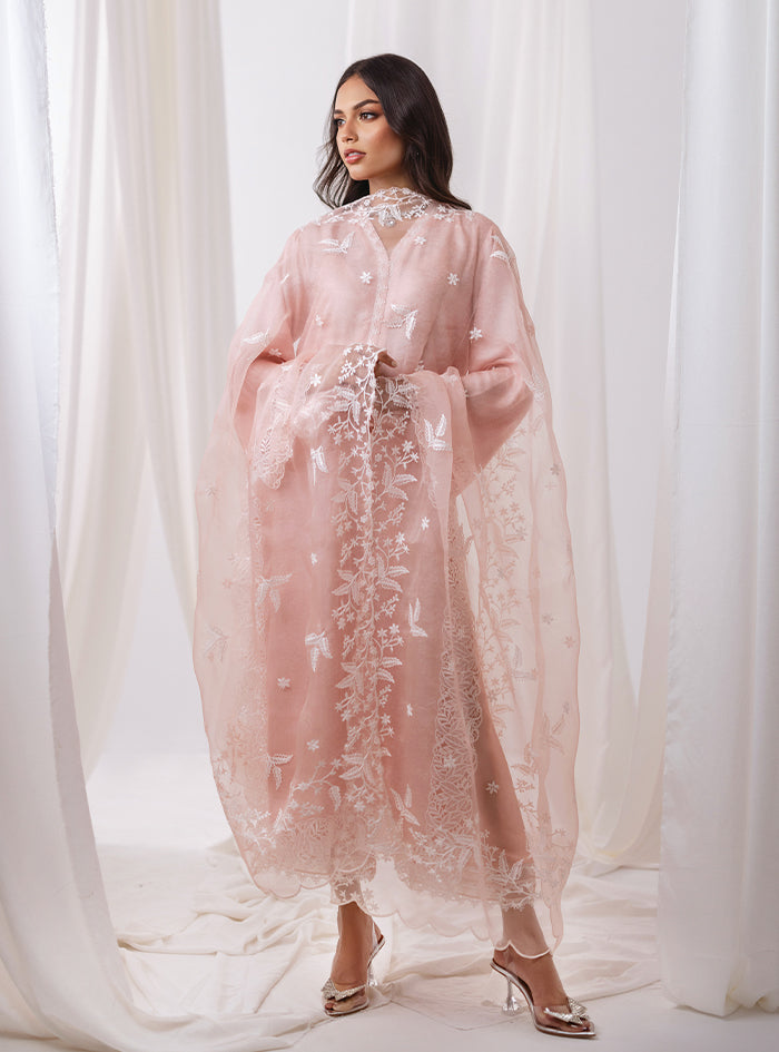 Powder Pink Cutwork Self-Print Salwar Kameez (3-Piece) - Image 7