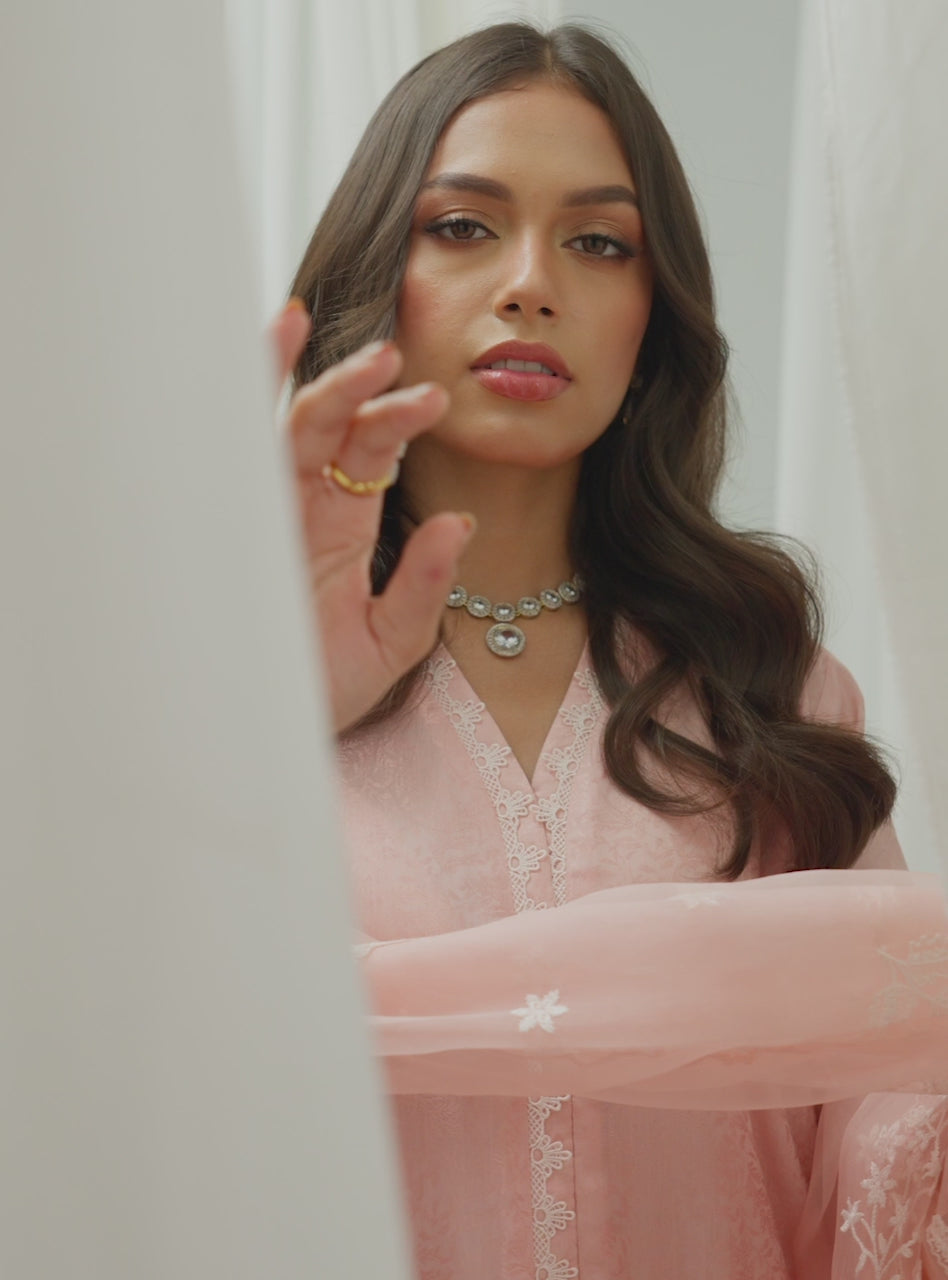 Powder Pink Cutwork Self-Print Salwar Kameez (3-Piece) - Image 8