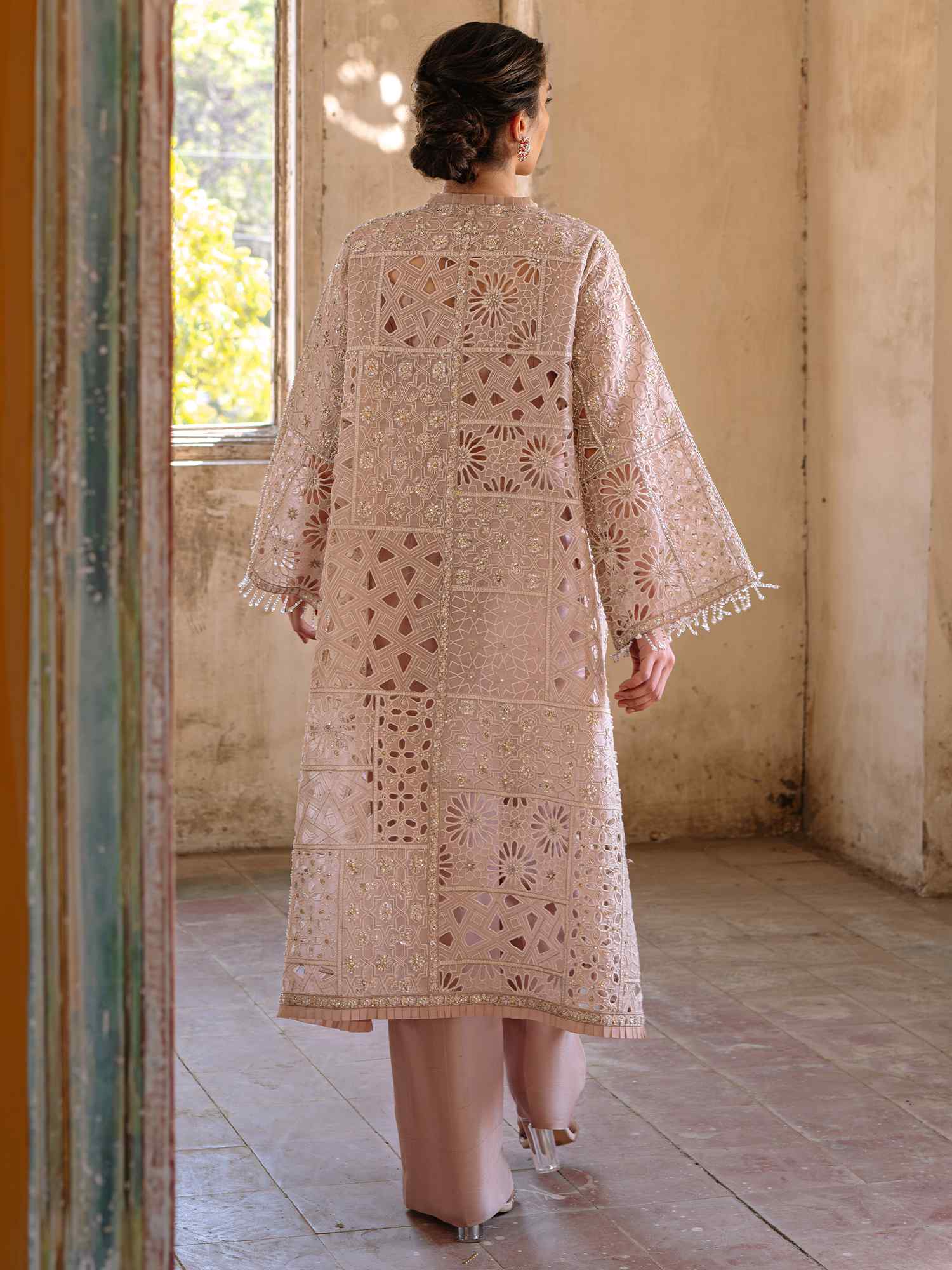 Pakistani Chai Pink Cutwork Organza & Silk Salwar Kameez (3-Piece) - Image 4