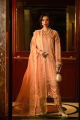 Peach Cutwork Embroidered Organza Salwar Kameez (3-Piece) - Image 3