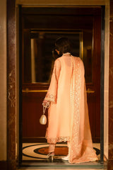Peach Cutwork Embroidered Organza Salwar Kameez (3-Piece) - Image 4