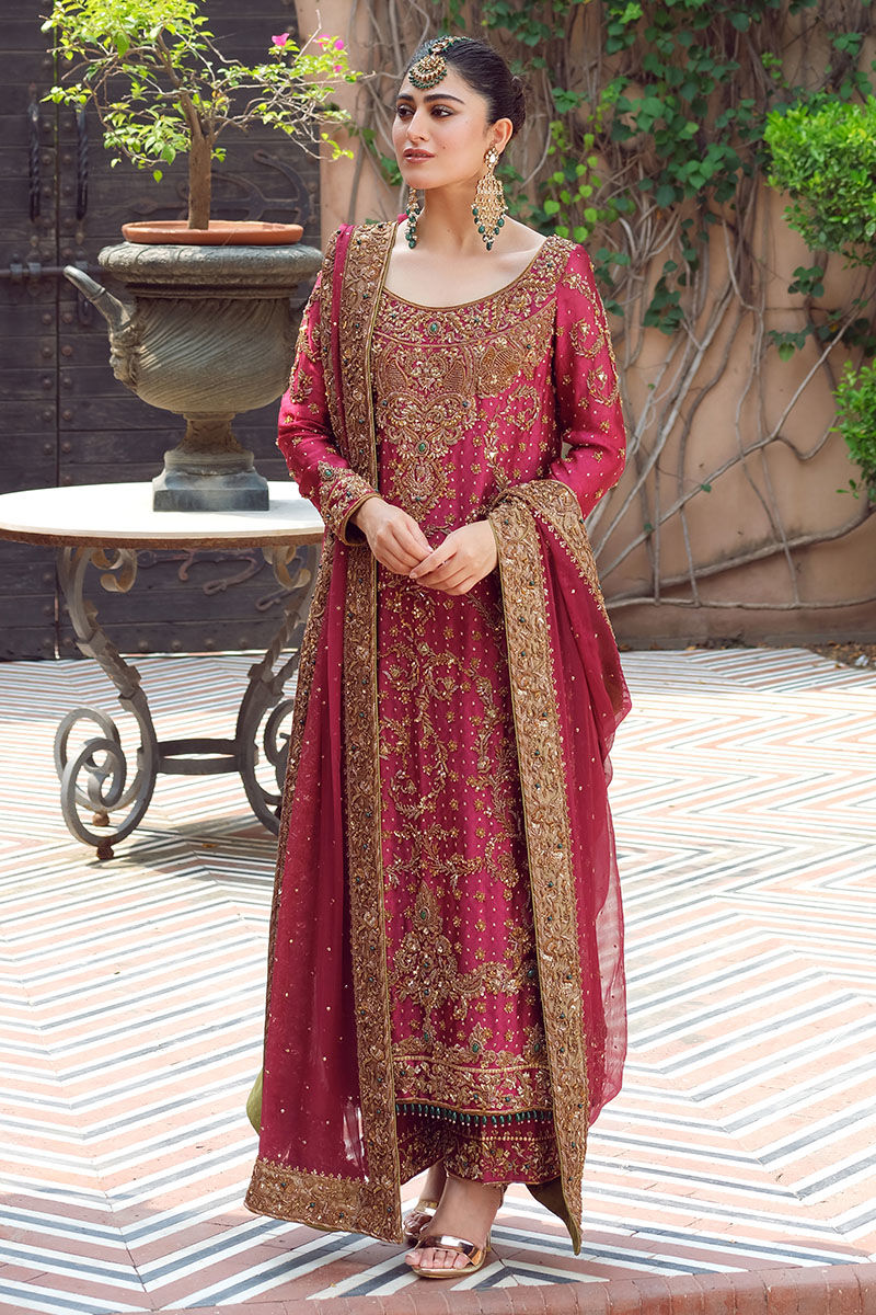 Pakistani Magenta Embroidered Organza Salwar Kameez (3-Piece) - Image 1