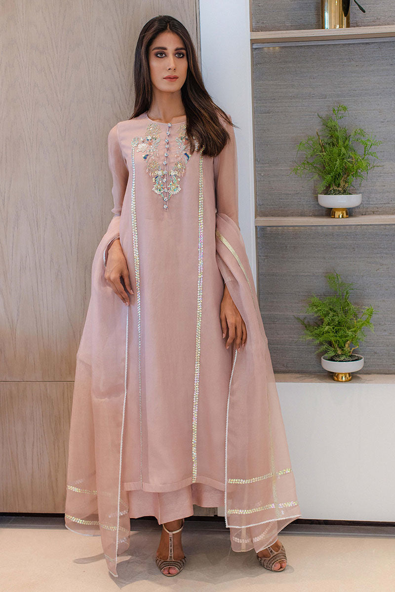 Blush Pink Embroidered Organza Salwar Kameez (3-Piece) - Image 2