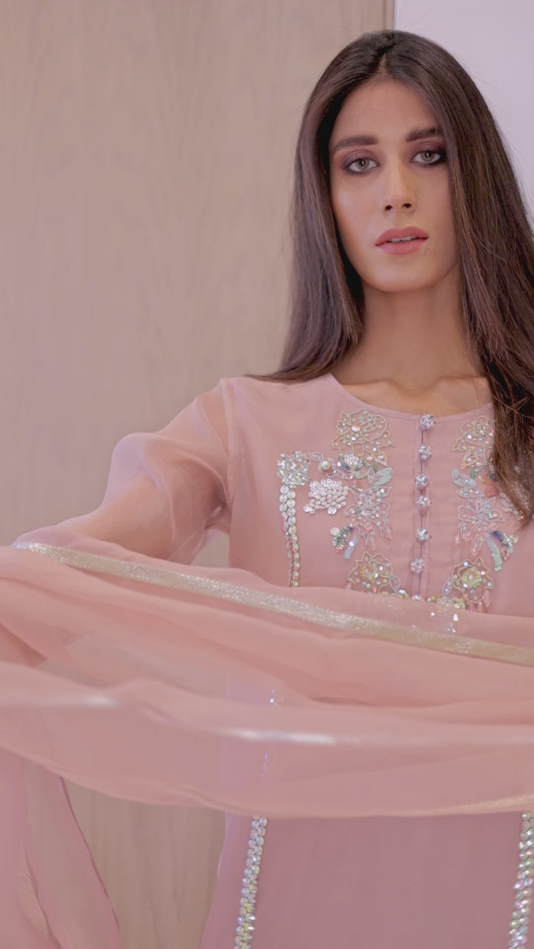 Blush Pink Embroidered Organza Salwar Kameez (3-Piece) - Image 6