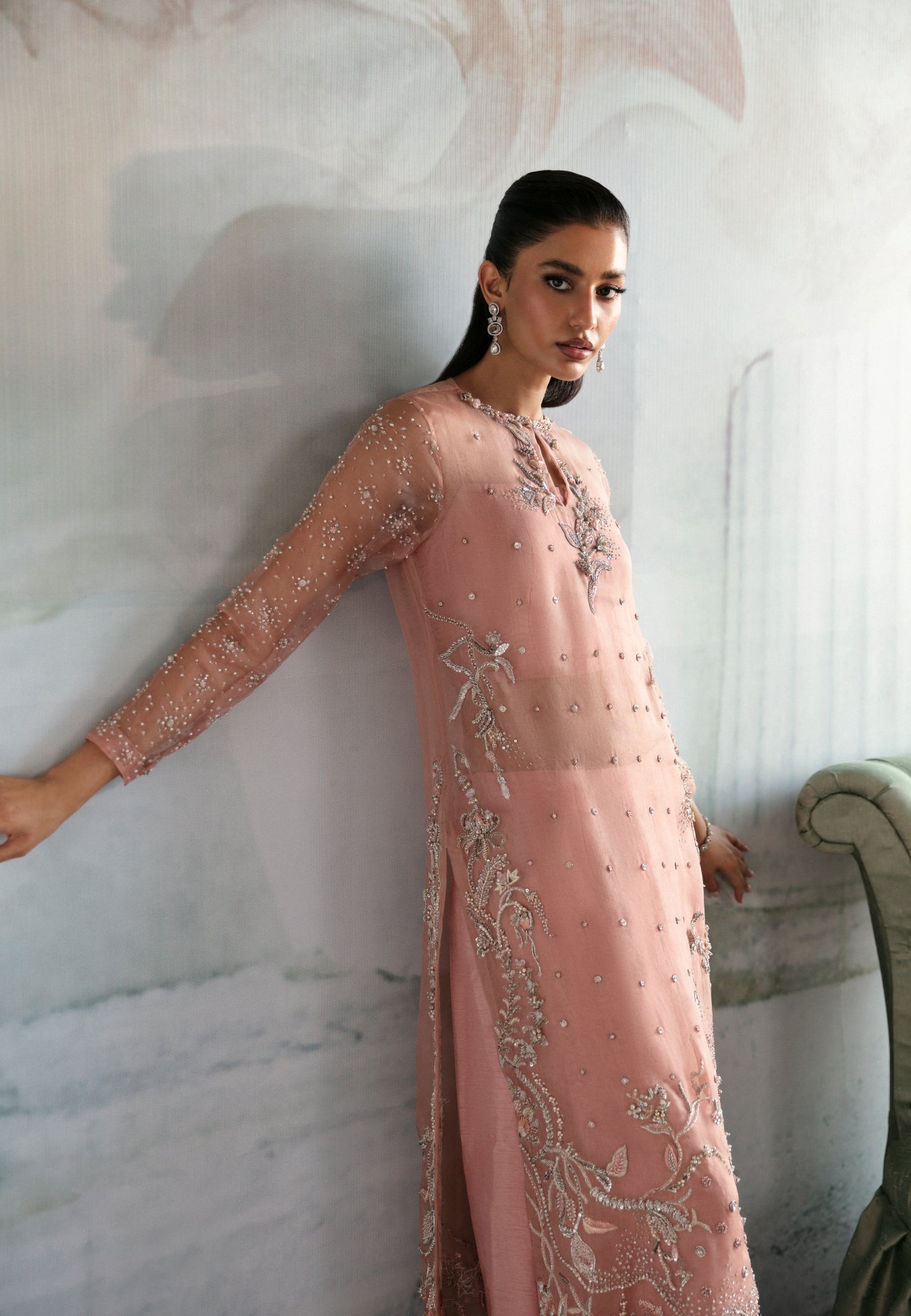 Pakistani Rosewood Pink Embellished Organza Salwar Kameez (2-Piece) - Image 5