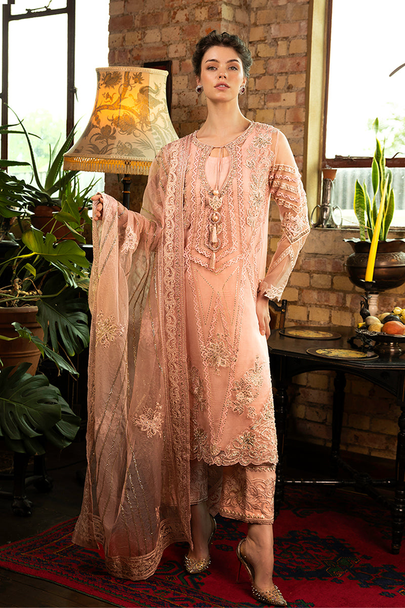 Pakistani Baby Pink Embroidered Organza Salwar Kameez (3-Piece) - Image 1