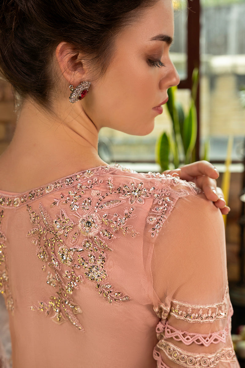 Pakistani Baby Pink Embroidered Organza Salwar Kameez (3-Piece) - Image 10