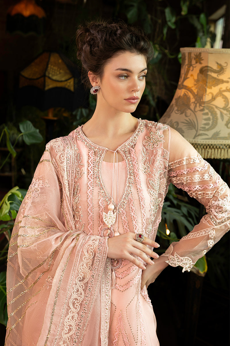 Pakistani Baby Pink Embroidered Organza Salwar Kameez (3-Piece) - Image 2