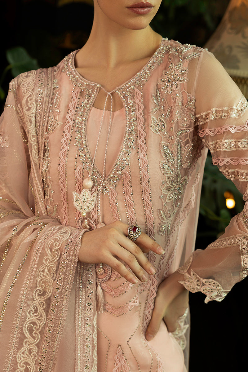 Pakistani Baby Pink Embroidered Organza Salwar Kameez (3-Piece) - Image 5