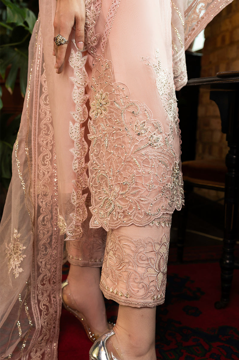 Pakistani Baby Pink Embroidered Organza Salwar Kameez (3-Piece) - Image 8