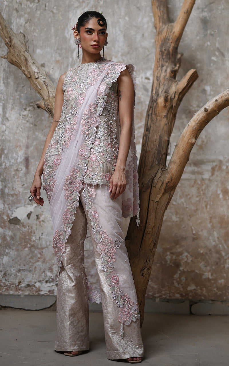 Soft Pink Embroidered Organza Salwar Kameez (3-Piece) - Image 1