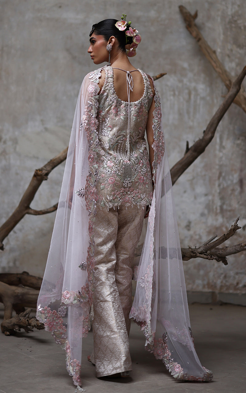 Soft Pink Embroidered Organza Salwar Kameez (3-Piece) - Image 10