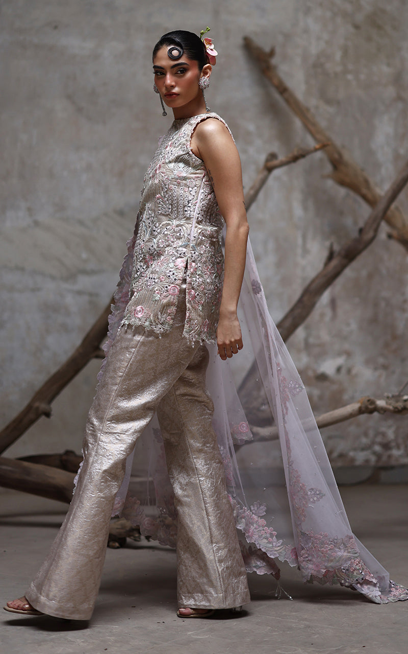 Soft Pink Embroidered Organza Salwar Kameez (3-Piece) - Image 12