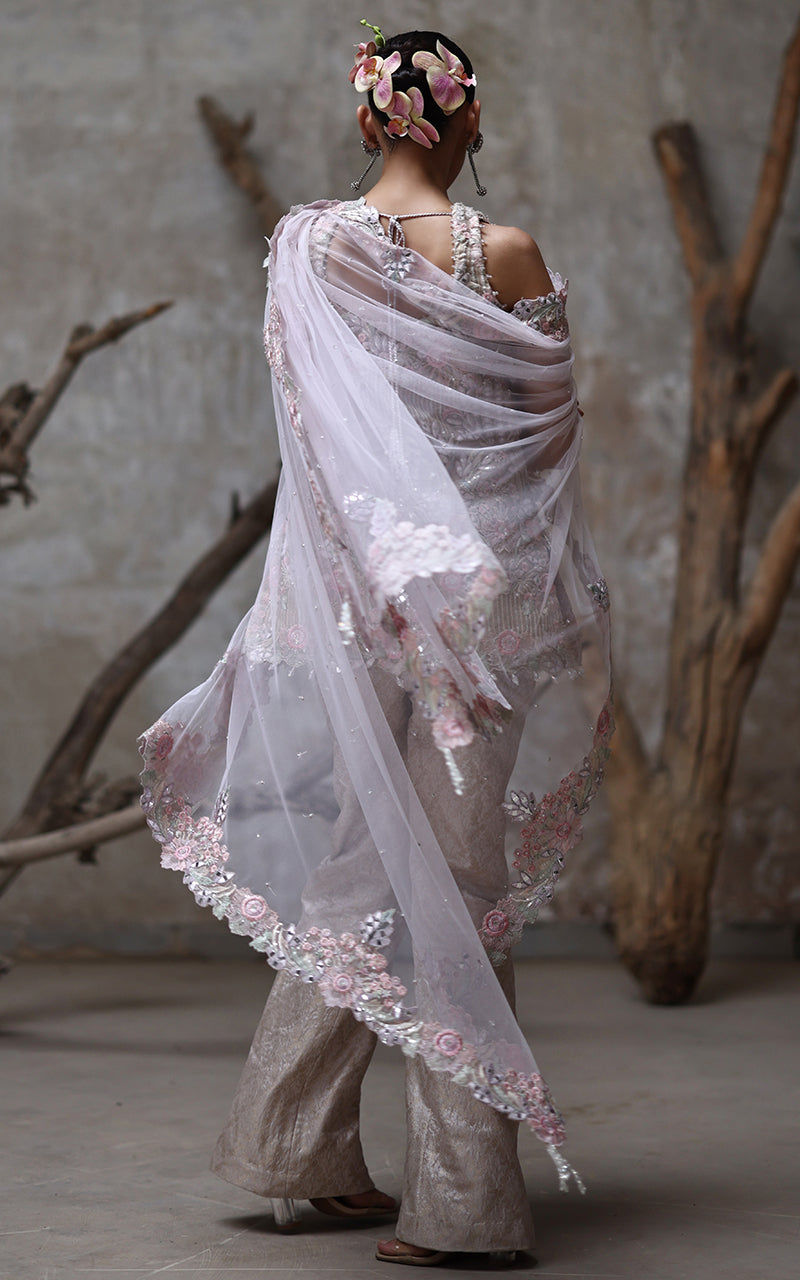 Soft Pink Embroidered Organza Salwar Kameez (3-Piece) - Image 13