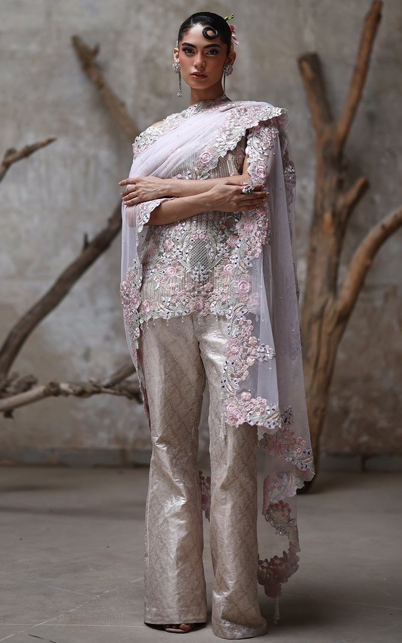 Soft Pink Embroidered Organza Salwar Kameez (3-Piece) - Image 6