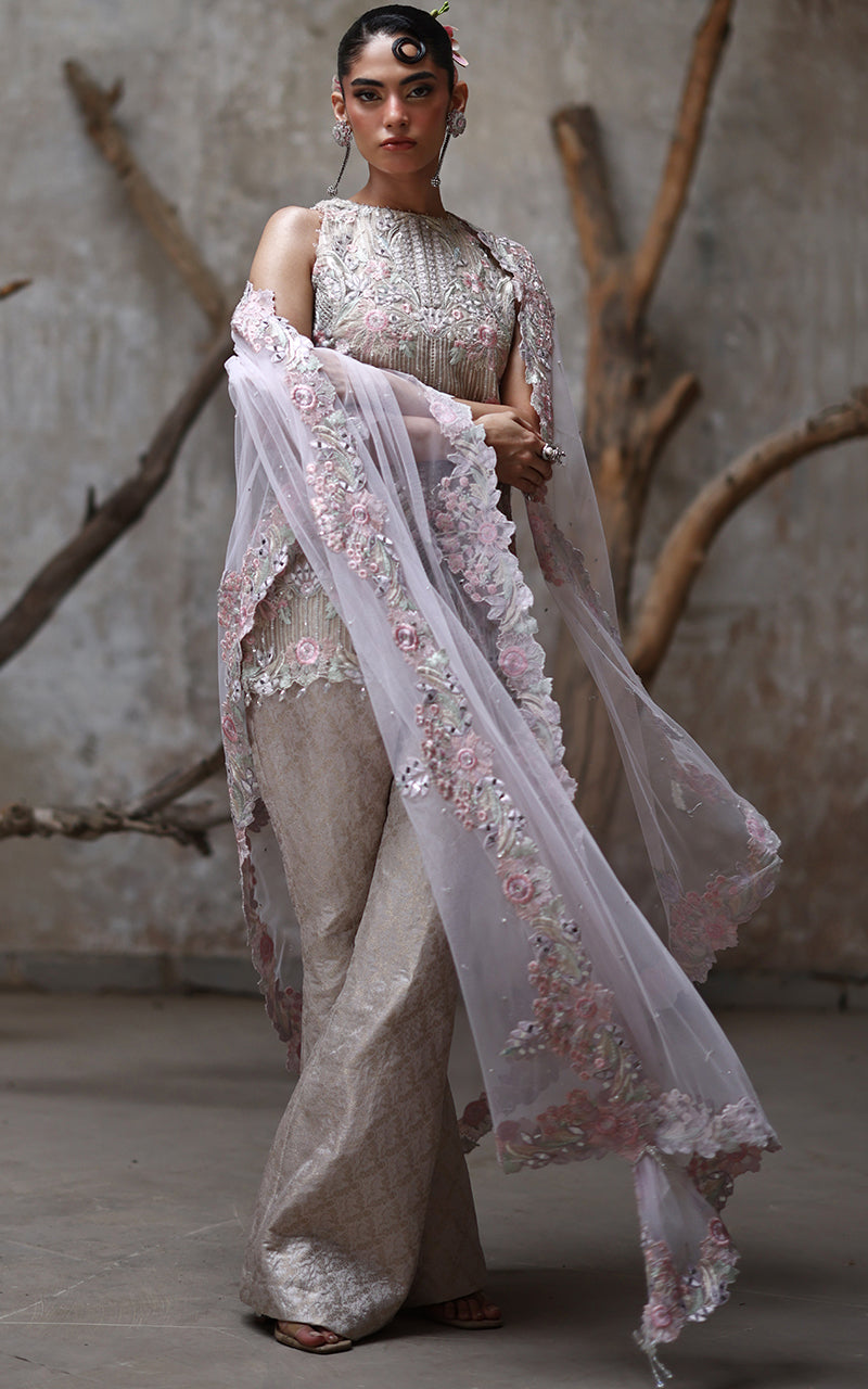 Soft Pink Embroidered Organza Salwar Kameez (3-Piece) - Image 9