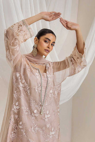 Dusty Rose Self-Embroidered Organza Salwar Kameez (3-Piece) - Image 3