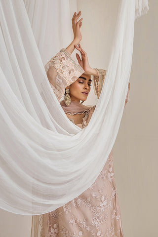 Dusty Rose Self-Embroidered Organza Salwar Kameez (3-Piece) - Image 5