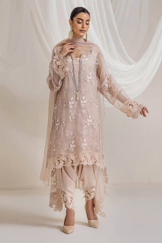Dusty Rose Self-Embroidered Organza Salwar Kameez (3-Piece) - Image 7