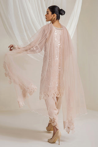 Dusty Rose Self-Embroidered Organza Salwar Kameez (3-Piece) - Image 8