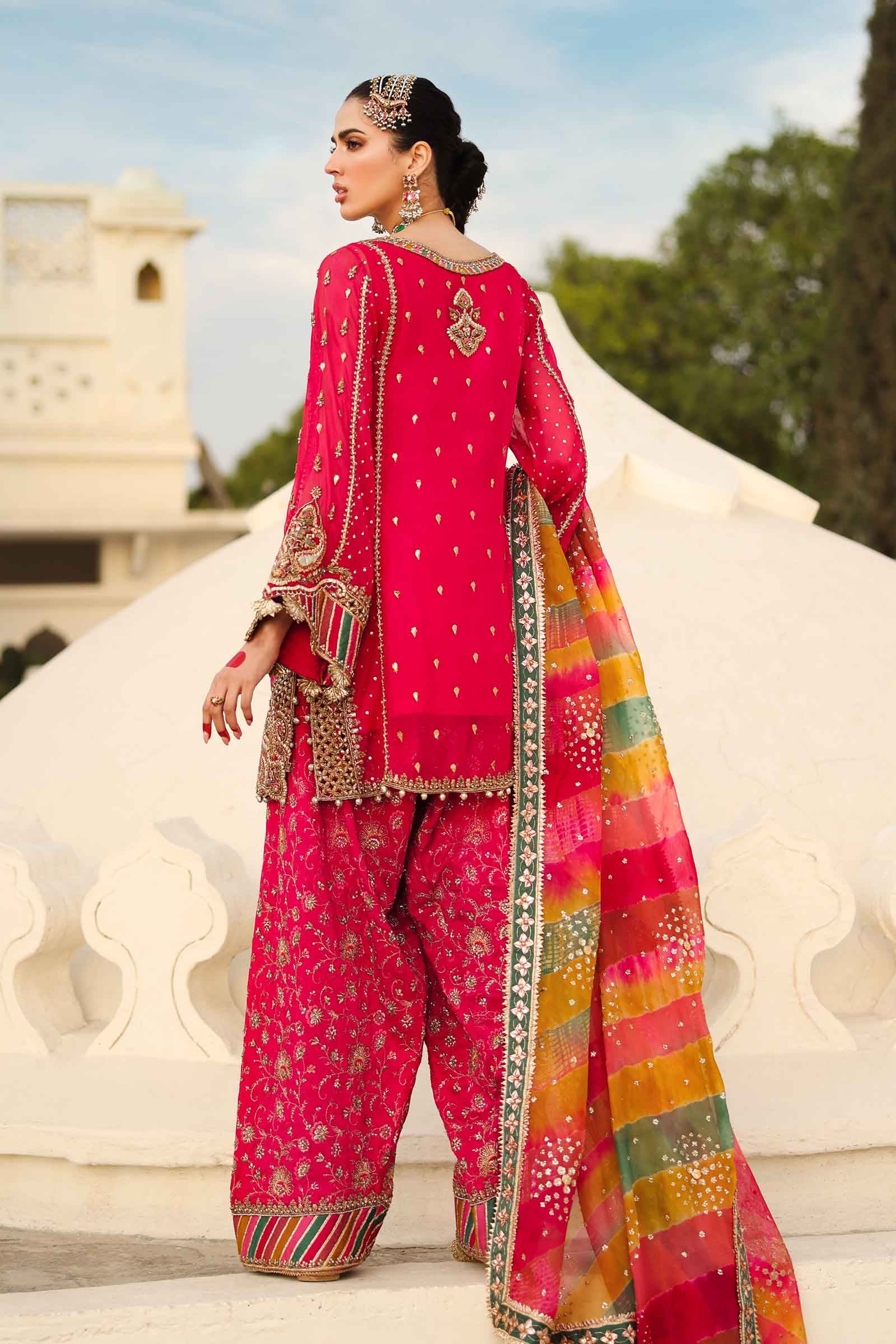 Pakistani Hot Pink Embroidered Organza & Silk Salwar Kameez (3-Piece) - Image 11