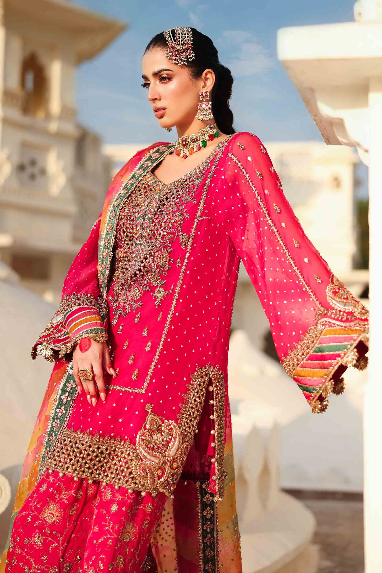 Pakistani Hot Pink Embroidered Organza & Silk Salwar Kameez (3-Piece) - Image 5