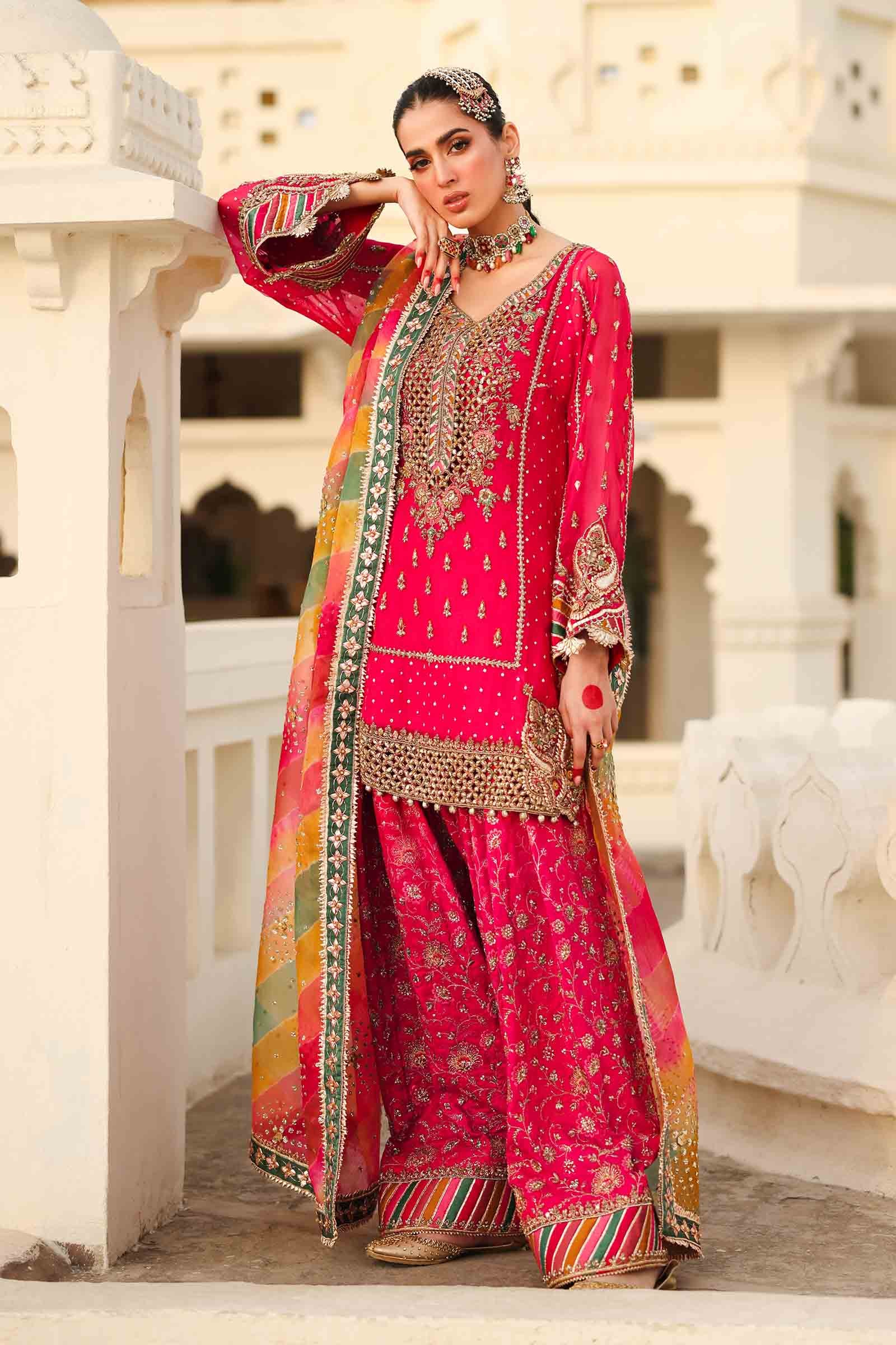 Pakistani Hot Pink Embroidered Organza & Silk Salwar Kameez (3-Piece) - Image 9