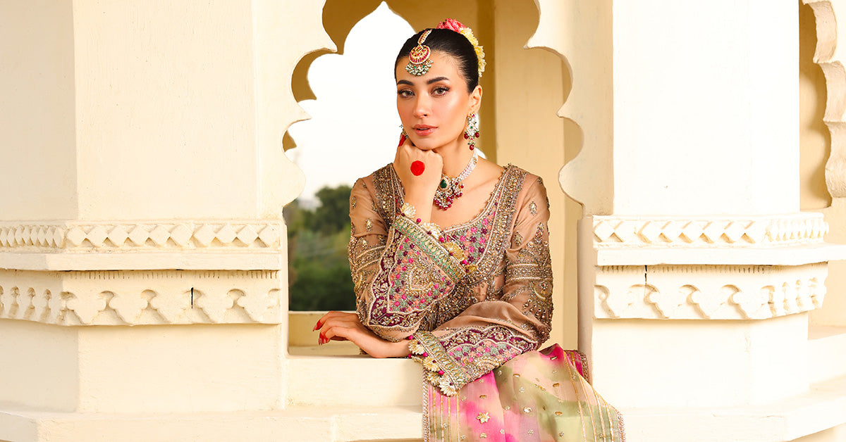 Pakistani Peachy Pink Gota Chatta Patti Organza Shalwar Kameez (3-Piece) - Image 11