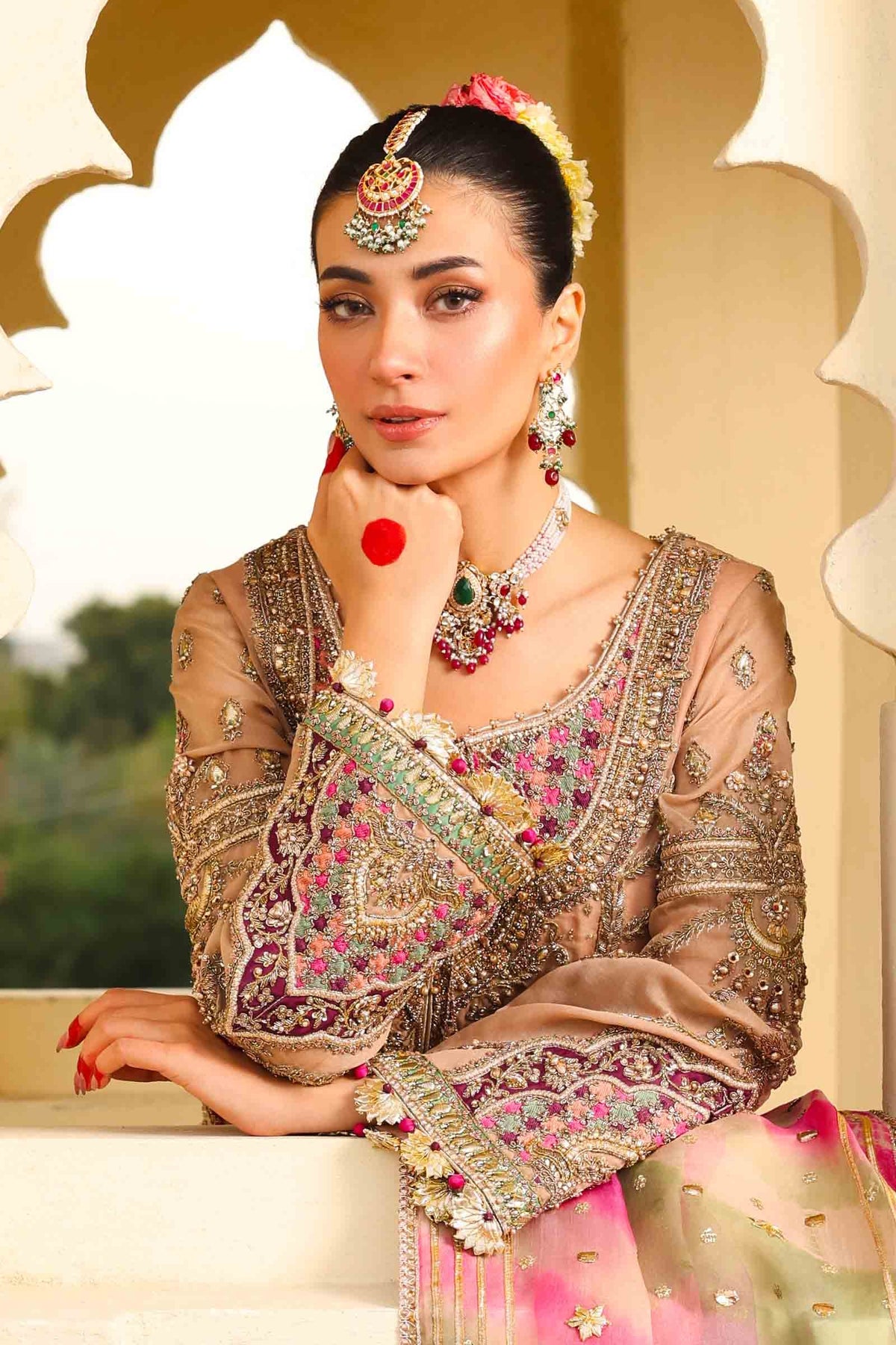 Pakistani Peachy Pink Gota Chatta Patti Organza Shalwar Kameez (3-Piece) - Image 4