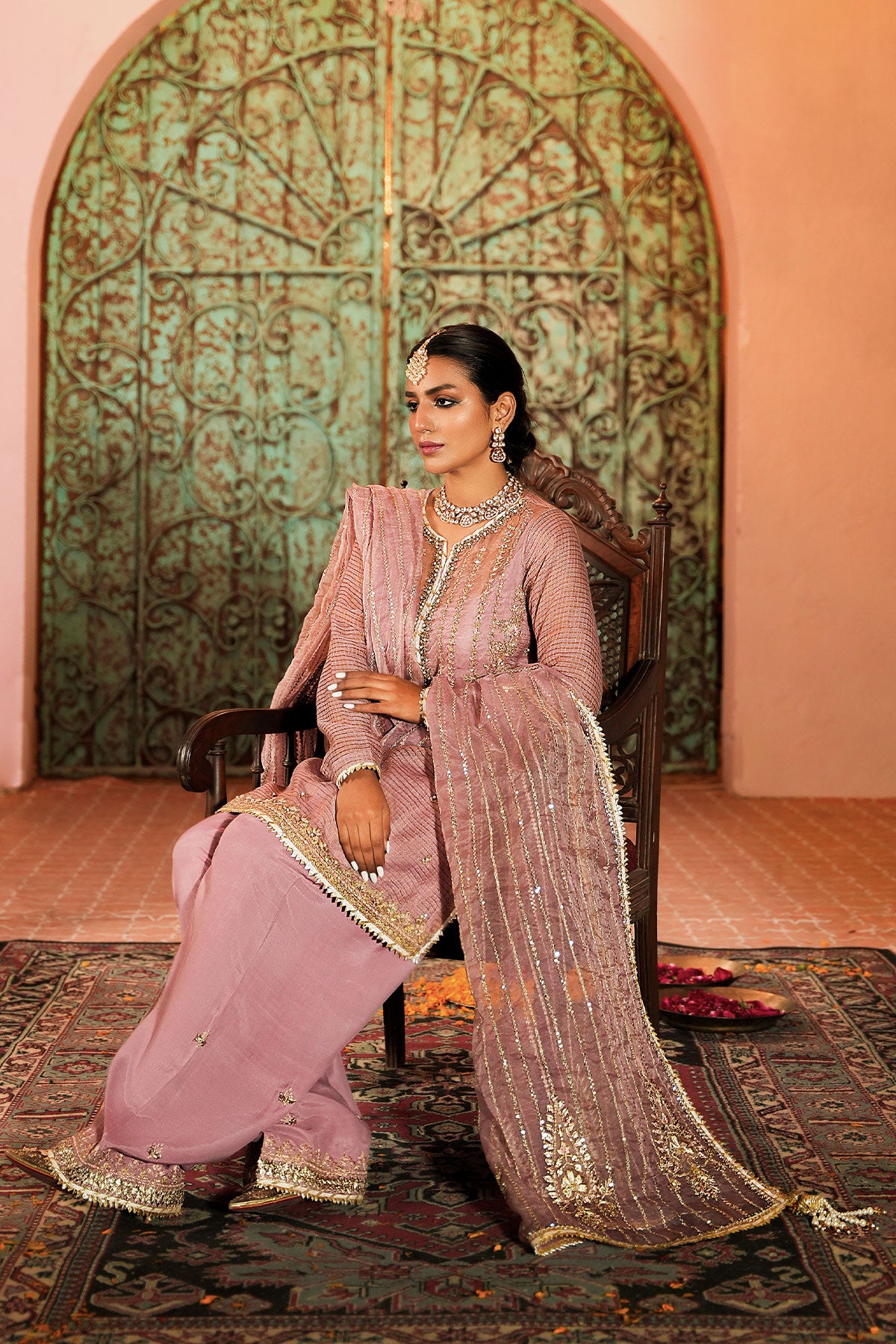Pink Sequin Gota Tilla Organza Salwar Kameez (3-Piece) - Image 1