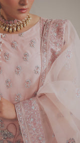 Blush Pink Hand-Embellished Organza Salwar Kameez (3-Piece) - Image 7