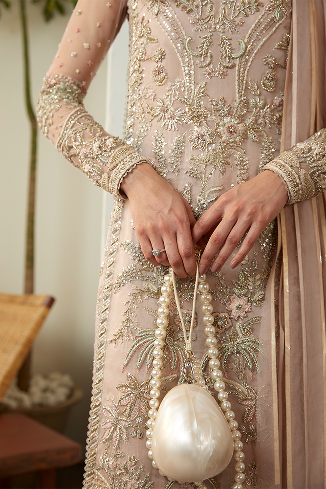 Pakistani Blush Pink Hand-Embroidered Organza Salwar Kameez (3-Piece) - Image 2