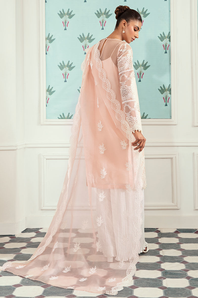 Pakistani Blush Pink Handworked Organza Kurta Set (3-Piece) - Image 1