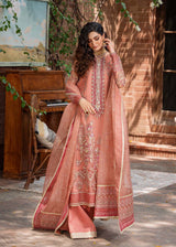 Pakistani Peach Hand-Embellished Organza Salwar Kameez (3-Piece) - Image 10
