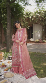 Pakistani Peach Hand-Embellished Organza Salwar Kameez (3-Piece) - Image 11