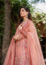 Pakistani Peach Hand-Embellished Organza Salwar Kameez (3-Piece) - Image 3