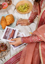 Pakistani Peach Hand-Embellished Organza Salwar Kameez (3-Piece) - Image 8