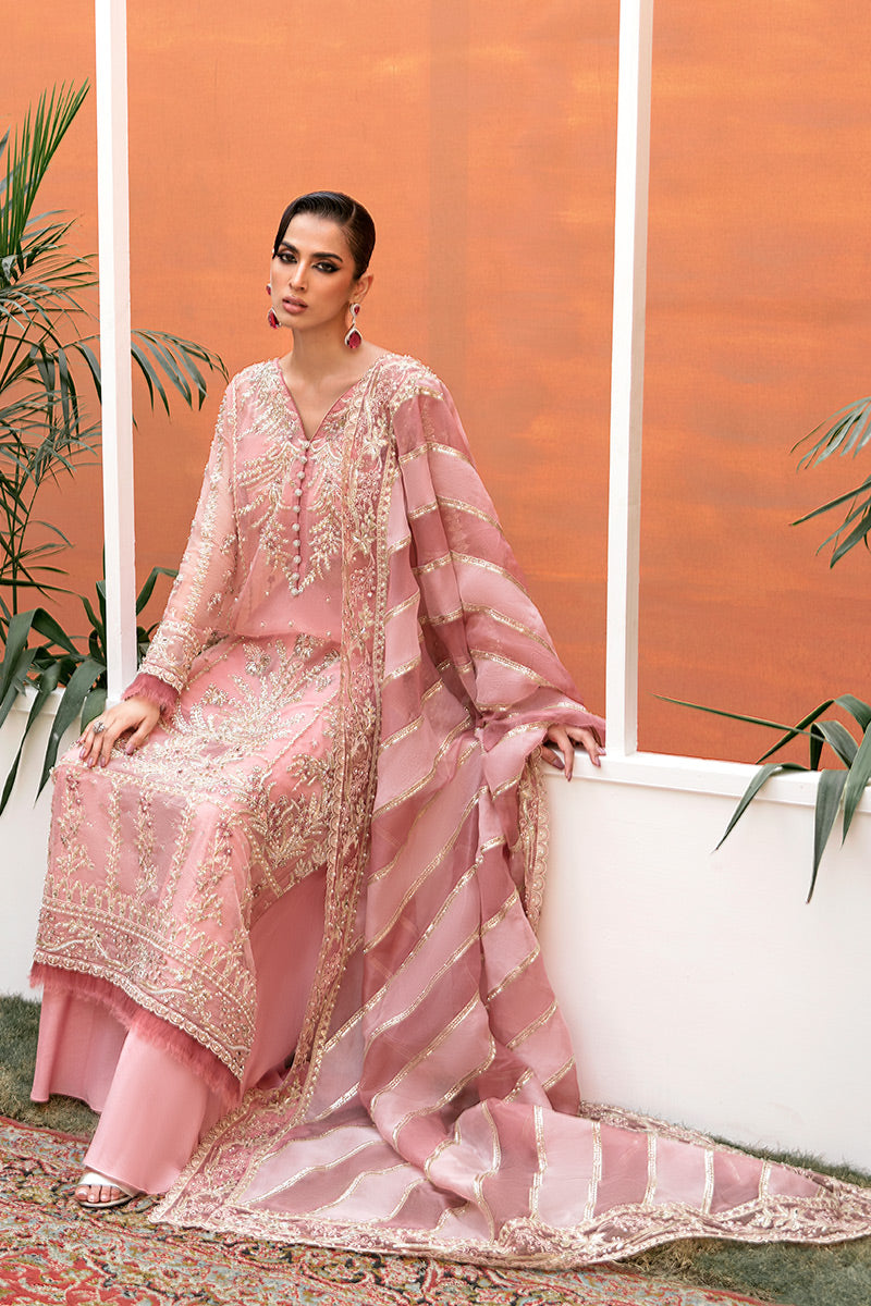 Pakistani Blush Pink Hand-Embellished Organza Salwar Kameez (3-Piece) - Image 3