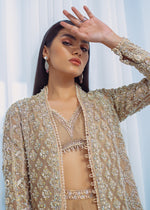 Peach Embroidered Organza Long Jacket (3-Piece) - Image 3