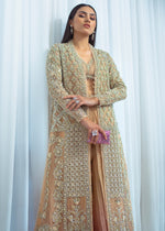 Peach Embroidered Organza Long Jacket (3-Piece) - Image 5