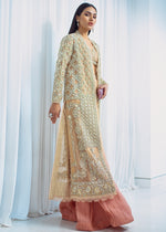 Peach Embroidered Organza Long Jacket (3-Piece) - Image 6