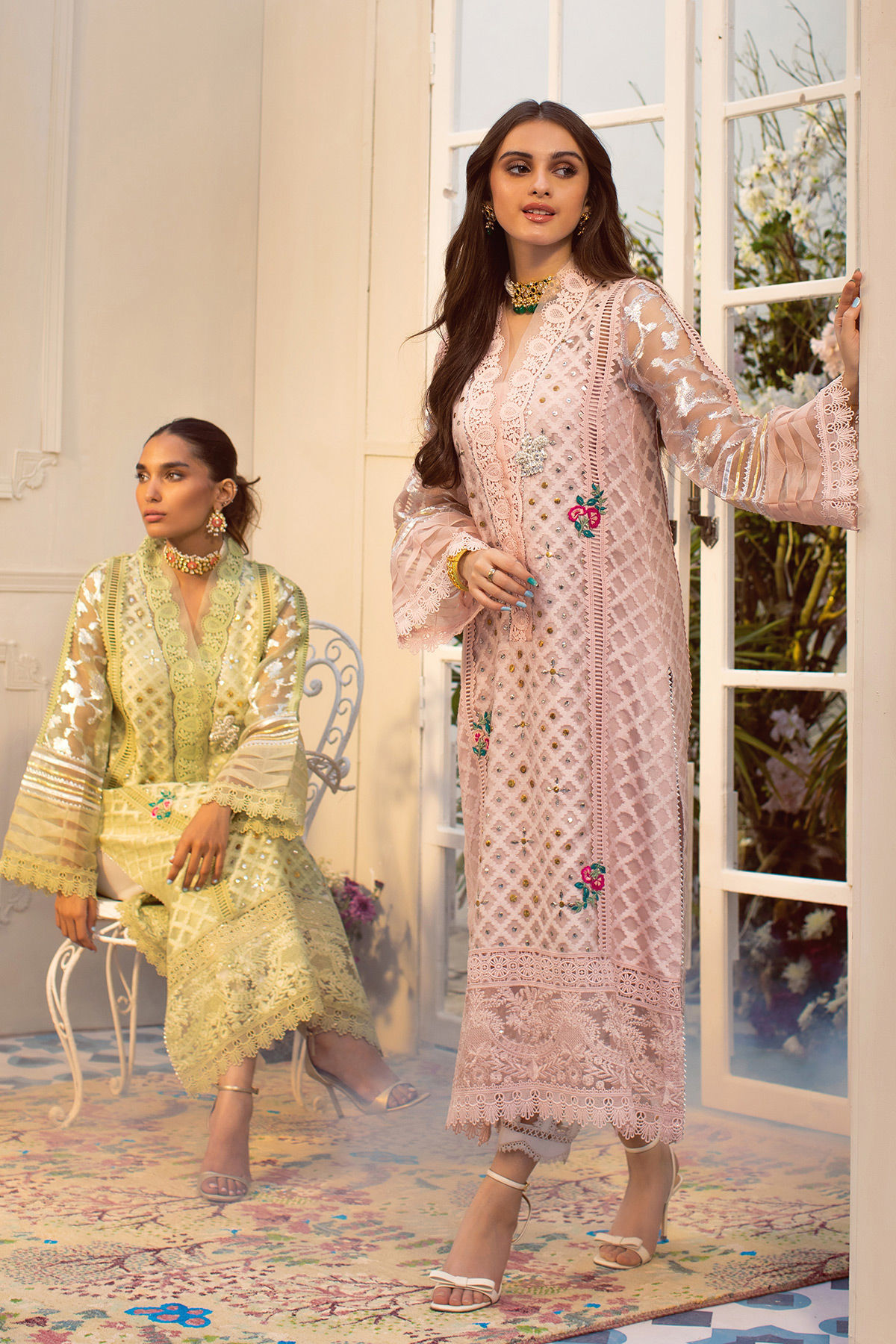 Pakistani Pastel Pink Embroidered Organza Salwar Kameez (3-Piece) - Image 5