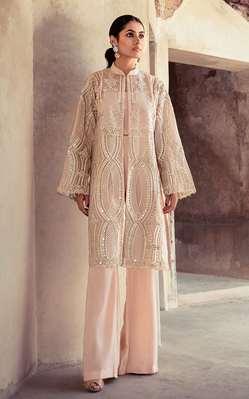 Pastel Embroidered Organza Jacket Salwar Kameez (2-Piece) - Image 1