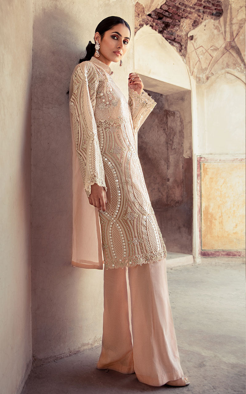 Pastel Embroidered Organza Jacket Salwar Kameez (2-Piece) - Image 2